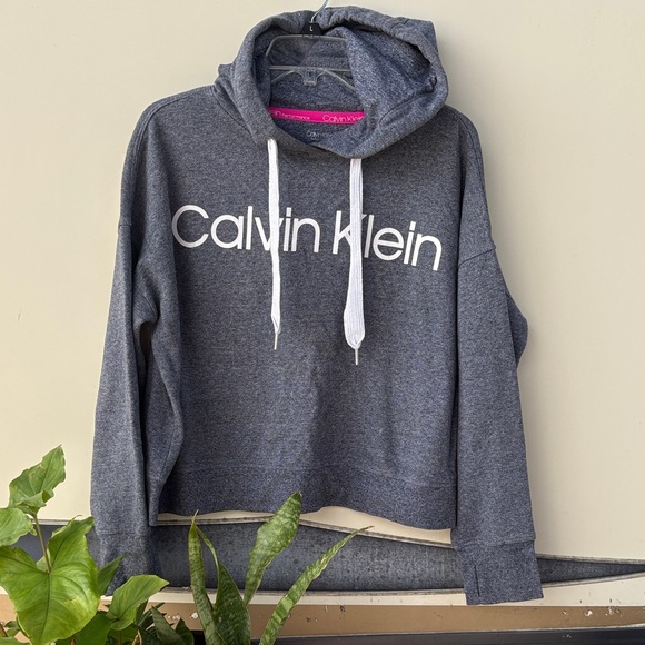 Calvin Klein Sweaters - Calvin Klein Charcoal Hoodie with White Accents